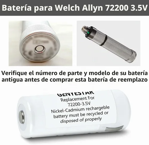 Vista 4 de Batería de repuesto para baterías recargables Welch Allyn 72200 1300 mAh