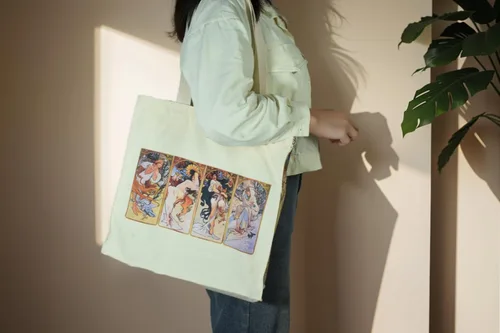 Vista 4 de Komociya Bonita bolsa de lona estética para mujer, bolsa de mano con cremallera, bolsa de hombro para el trabajo, universidad, viajes