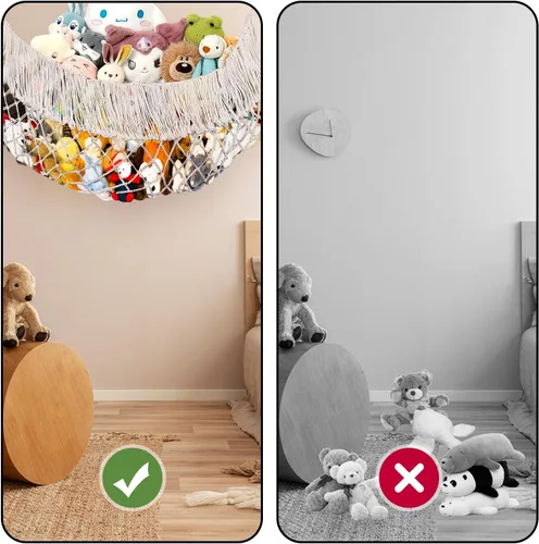 Vista 5 de Cotton Stuffed Animal Storage,Stuffed Animal Hammock,Boho Stuffed Animal Net for Bedroom(Cream-Colored) (Pack of 3)