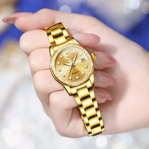 Vista 5 de OLEVS Reloj automático para mujer, de lujo, con diamantes de lujo, cuerda automática, impermeable, fecha luminosa