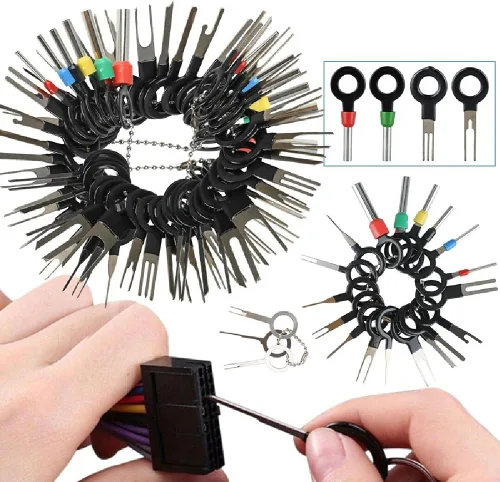 Vista 4 de Herramienta de extracción de terminales de alambre de acero 39PCS Conector de crimpado de cableado eléctrico de automóvil Kit extractor de pines