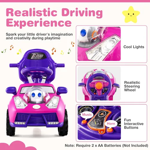 Vista 3 de Costzon Coche de empuje para niños pequeños, cochecito 3 en 1, auto deslizante para caminar con asa, toldo, cinturón de seguridad, bocina, música