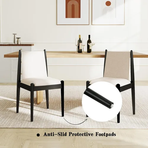 Vista 6 de DUOMAY Juego de 2 sillas de comedor modernas tapizadas de lino beige, sillas de madera sin brazos con cojín de asiento acolchado y marco resistente