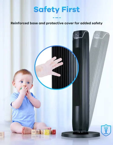 Vista 8 de Ventilador de torre con control remoto, ventilador portátil oscilante silencioso y potente de 42 pulgadas con pantalla LED y temporizador