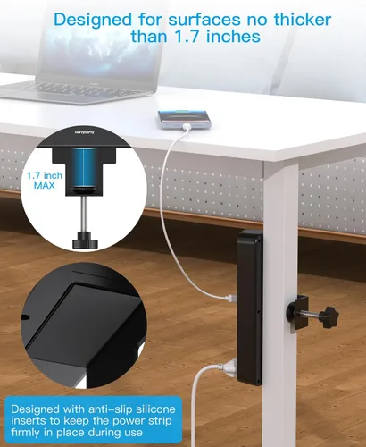 Vista 6 de Regleta de alimentación con abrazadera de escritorio con PD30W USB-C, cable de extensión HANYCONY de 5 pies, estación de carga de montaje