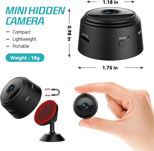 Vista 2 de Cámara oculta espía 1080P WiFi Mini seguridad inalámbrica para el hogar Negro