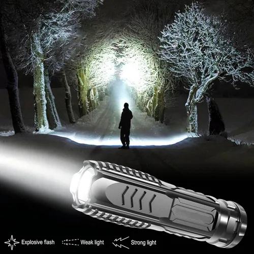 Vista 4 de 2 unids LED recargable USB de largo alcance mini portátil hogar resistente linterna iluminación LED linternas de alto brillo ajustable luz de flash