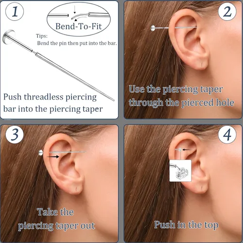 Vista 3 de Piercing Taper Ball Grabber Tool Stainless Steel Nose Ear Piercing Kits