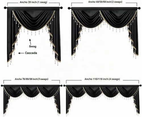 Vista 4 de [Usado] Cenefas de cortina de terciopelo negro de lujo para sala de estar con cuentas (39 pulgadas, 1 panel)