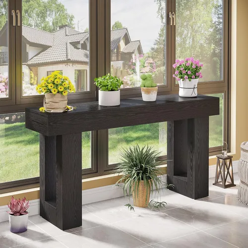 Vista 8 de Tribesigns - Mesa consola de 63 pulgadas de largo, mesa de sofá rectangular de madera detrás del sofá, mesa de entrada estilo granja para entrada