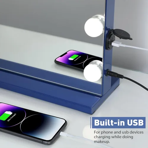 Vista 5 de HOMPEN Espejo de maquillaje con luces, espejo de tocador grande iluminado Hollywood con 15 bombillas LED regulables, 3 modos de color, control