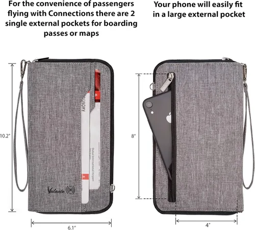Vista 4 de Valante - Organizador de documentos de viaje familiar prémium con capacidad para pasaporte RFID, Gris, L, Cartera RFID