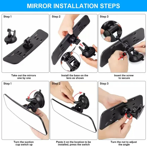 Vista 4 de Espejo retrovisor para automóvil de 12 pulgadas con ventosa, espejo retrovisor interior convexo de gran angular HD, antirreflejo, reduce los puntos