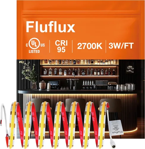 Vista 11 de Luces de Tira LED COB Candlelight de 2400K, 3W/pie, 16.4 pies, 24V, cinta LED con respaldo VHB 3M, CRI 95, certificación UL, cortable, regulable