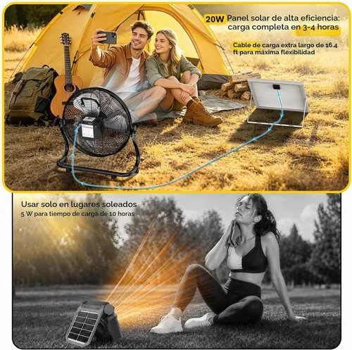 Vista 6 de Ventilador solar de 16" con panel solar desmontable de 20 W, negro 16" negro