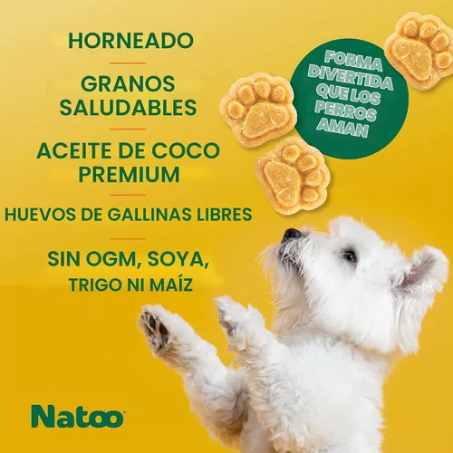 Vista 4 de NATOO Galletas para perros pequeños y cachorros, golosinas crujientes de coco y mango, galletas naturales saludables para perros, ricas en Omega 6