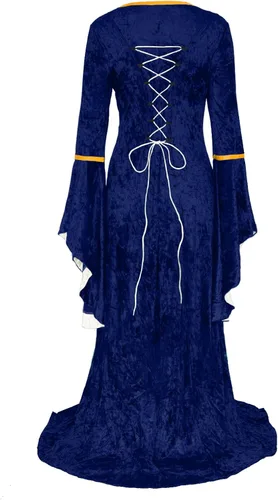 Vista 3 de Effeltch - Disfraz retro de Halloween para mujer vestido largo con cordones estilo medieval renacentista e irlandés