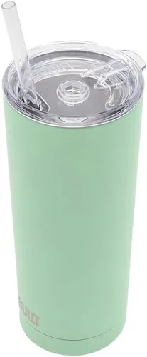 Vista 4 de BUILT - Juego de vaso de acero inoxidable de doble pared con tapa de reemplazo, 2 popotes de Tritan reutilizables, cepillo de alambre de limpieza