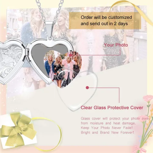Vista 6 de Medallón de fotoetiqueta personalizado para mujereshombres, foto personalizadatexto, acero inoxidableplata de ley 925, viene en caja de regalo