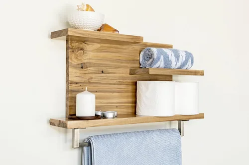 Vista 8 de Straga Estantes rústicos de baño montados en la pared, organizadores de estantes de madera dura de 23 pulgadas con soporte para toallas de 18