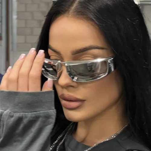 Vista 4 de Gafas de sol envolventes para hombres y mujeres, gafas de sol futuristas Y2K, gafas de sol deportivas, gafas de sol UV400, gafas plateadas
