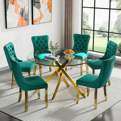 Vista 67 de Juego de mesa de comedor de cristal plateado moderno de 47 pulgadas para 2, juego de mesa de comedor de cocina redonda de 3 piezas con patas