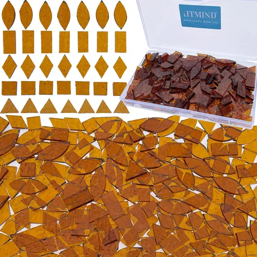 Vista 9 de LITMIND Azulejos de Mosaico de Vidrio Manchado Naranja Transparente - 240 Piezas en 5 Formas (Rectángulo, Triángulo, Rombo, Cuadrado, Hoja)