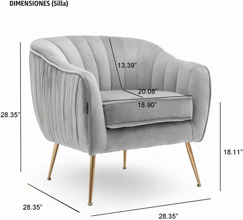 Vista 2 de Silla decorativa de terciopelo con otomana, moderna silla de barril y otomana para sala de estar y dormitorio, acabado dorado, gris