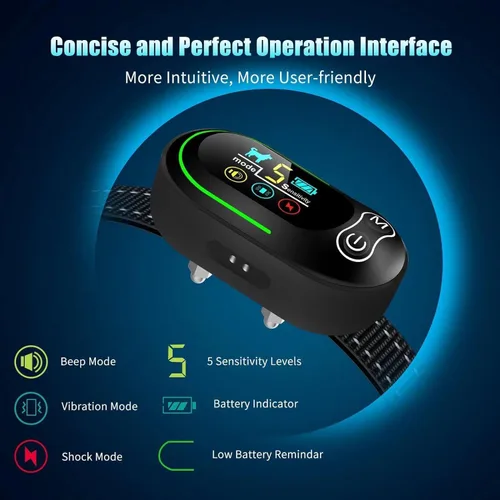 Vista 2 de Collar antiladridos para perro, collar inteligente recargable, collar de entrenamiento antiladridos con sensibilidad ajustable, choque de vibración