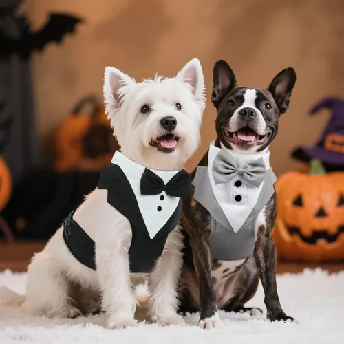 Vista 8 de BRKURLEG Chaleco de esmoquin para perro, ajustable sin tirones, esmoquin para perros pequeños y medianos, traje de fiesta de boda para perro