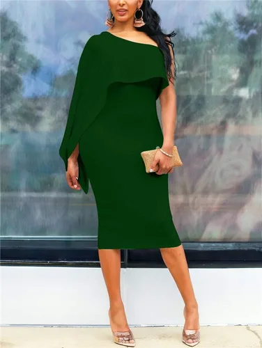 Vista 2 de GOBLES - Vestido de cóctel para mujer, vestido de verano entallado, sexi con un hombro descubierto y volantes