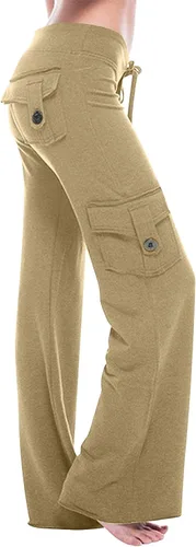 Vista 2 de Pantalones de yoga con corte de bota para mujer, con bolsillos de carga, elásticos, pantalones palazzo, pantalones largos y anchos para entrenamiento
