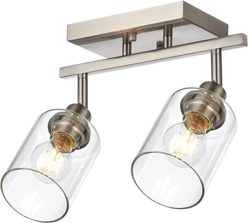 Vista 7 de Lámpara de tocador de 4 luces para baño en acabado de níquel cepillado, lámpara clásica con cabezal de luz giratoria, lámpara de techo de metal