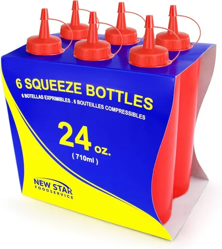 Vista 15 de New Star Foodservice 26283 - Botellas exprimibles de plástico, 8 onzas, rojas, paquete de 6