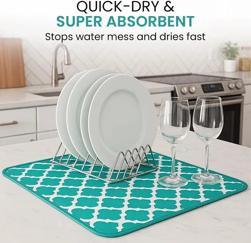Vista 4 de Tapete de secado de platos, tapete de microfibra para encimera de cocina, súper absorbente y de secado rápido para platos, utensilios, ollas