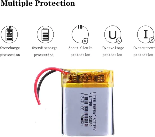 Vista 3 de Liter energy battery batería recargable 702530 del polímero de iones de litio de la batería 600mAh de 3.7V Lipo con dos líneas