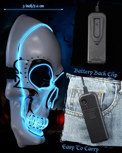 Vista 3 de Vinsot - Máscara de esqueleto de calavera con luz LED, 4