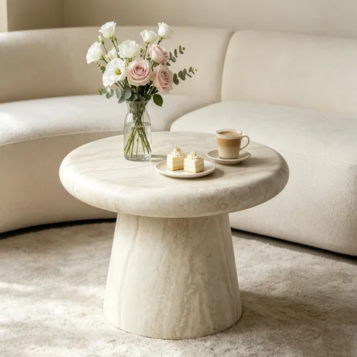 Vista 10 de Mesa auxiliar con pedestal de mármol sintético de 15.75 pulgadas, mesa