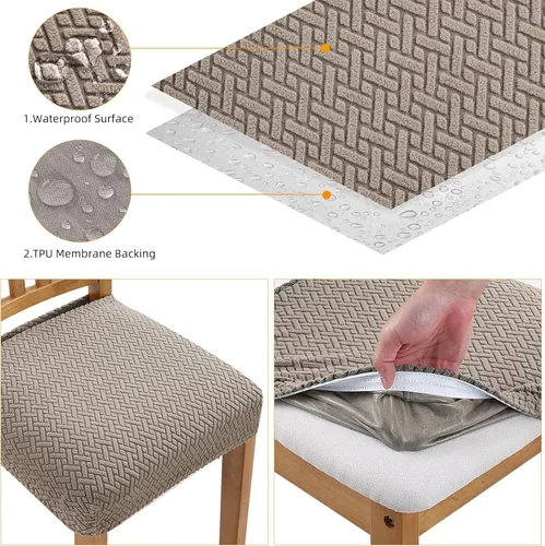Vista 4 de Fuloon Fundas de Asiento de Silla Elásticas Impermeables 4 PCS, Fundas de Silla de Comedor Removibles Lavables Fundas Deslizables de Cojín