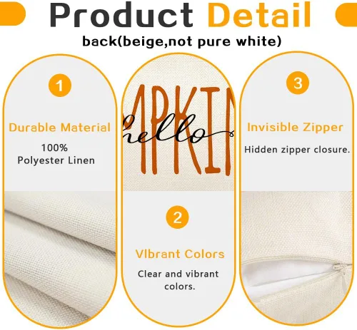 Vista 4 de RABUSOFA Fall Hello Pumpkin - Funda de almohada para exteriores, 12 x 20 pulgadas, decoración para el hogar, sofá y sofá (crema)