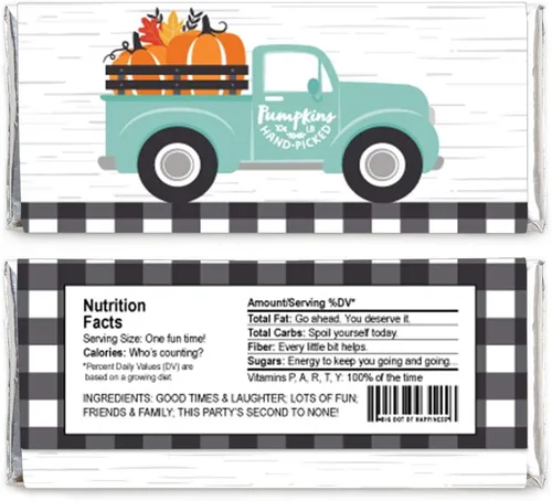 Vista 2 de Big Dot of Happiness Happy Fall Truck – Envoltura de barra de caramelo cosecha calabaza regalos de fiesta – Juego de 24