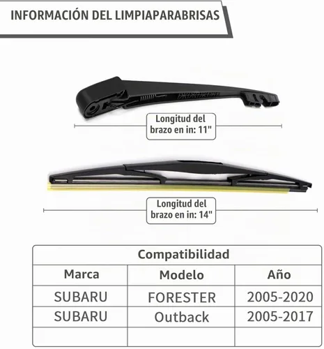Vista 2 de Limpiaparabrisas trasero para Subaru Forester 06-20 Outback Impreza 05-17 OEM-Replacement :86532SA070,Assembly :Cap