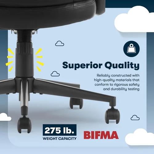 Vista 8 de Serta Comfort Ergo - Silla de oficina ejecutiva, diseño ergonómico de respaldo medio con soporte lumbar, cojín de asiento de doble capa semipelado