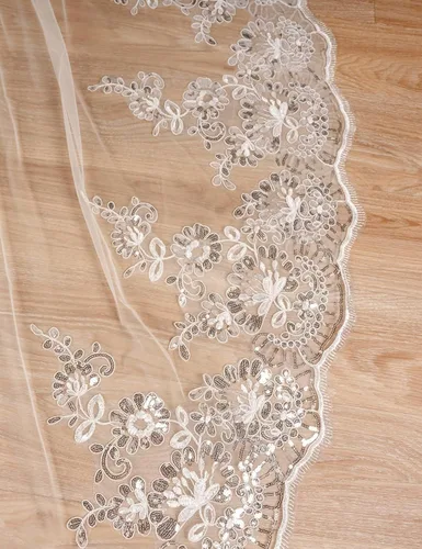 Vista 4 de EllieHouse 2 Tier Cathedral Length Sequin Lace Wedding Bridal Veil L63