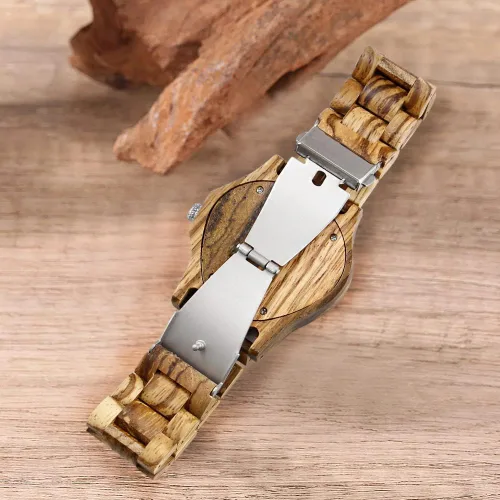 Vista 6 de Dentily Reloj de madera para hombre, triángulo, esqueleto automático, reloj mecánico de madera para hombre