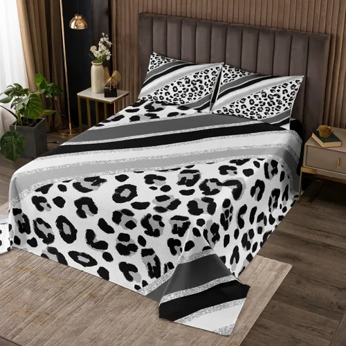 Vista 14 de Juego de colcha con lazo para niños, tamaño individual, diseño de cebra y leopardo con purpurina, decoración de habitación para niñas y mujeres