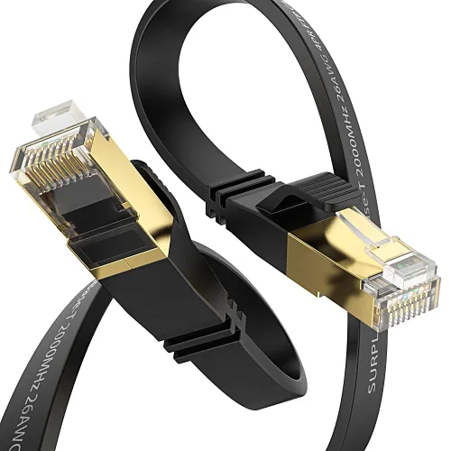 Vista 2 de Cable Ethernet Cat8 de 1.5 pies, 5 unidades, cable de conexión de red de Internet negro de 40 Gbps, RJ45 chapado en oro de alta velocidad doble