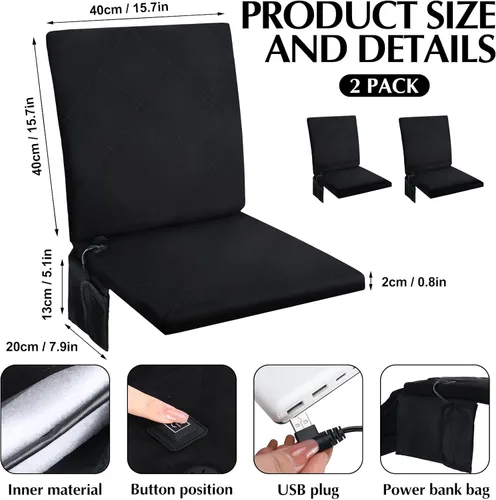 Vista 2 de Thyle Portable Heated Seat Cushion for Bleachers Foldable Heating Cushion 3 Mode Adjustable Heated Stadium Chair Bleacher Seat for Bleachers Indoor