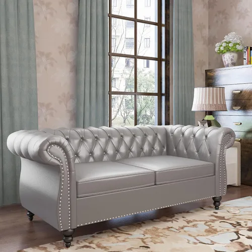 Vista 36 de QHITTY Sofá grande Accent, sofá Chesterfield de 3 plazas moderno de cuero, sofá tapizado con respaldo copetudo para muebles de sala de estar (negro)