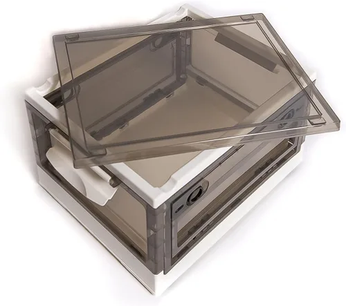 Vista 4 de Paquete de 3 contenedores de almacenamiento de apertura lateral, tapa apilable plegable, fácil de ordenar con caja de almacenamiento, ideal